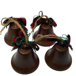 Christmas Bell Ornaments Set of 4 Metal Mini 2" Bells Rustic Farmhouse Holiday